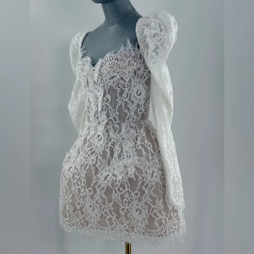 🆕 BRONX & BANCO 🧿 NWOT Colette Lace Long Sleeve Mini Dress, White Sz S / US 4